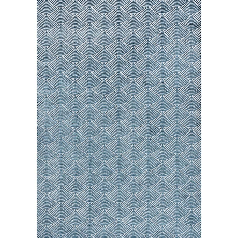 Navy and Cream Geometric Art Deco High-Low Area Rug 8x10