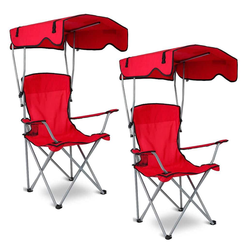 Folding Outdoor Camping Chair, 2-Piece Oversized Portable Chair Set w/ Sun Protection, for Beach, Fishing, Picnic-Red price history on PriceWatchPro