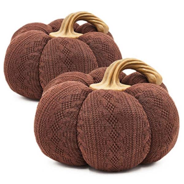 8 in. Brown Polyester Harvest Festival Pumpkin Ornament Decor