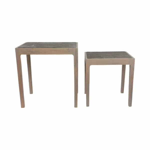 17/21 in. Brown Rectangular Marble Top End Tables (Set of 2)