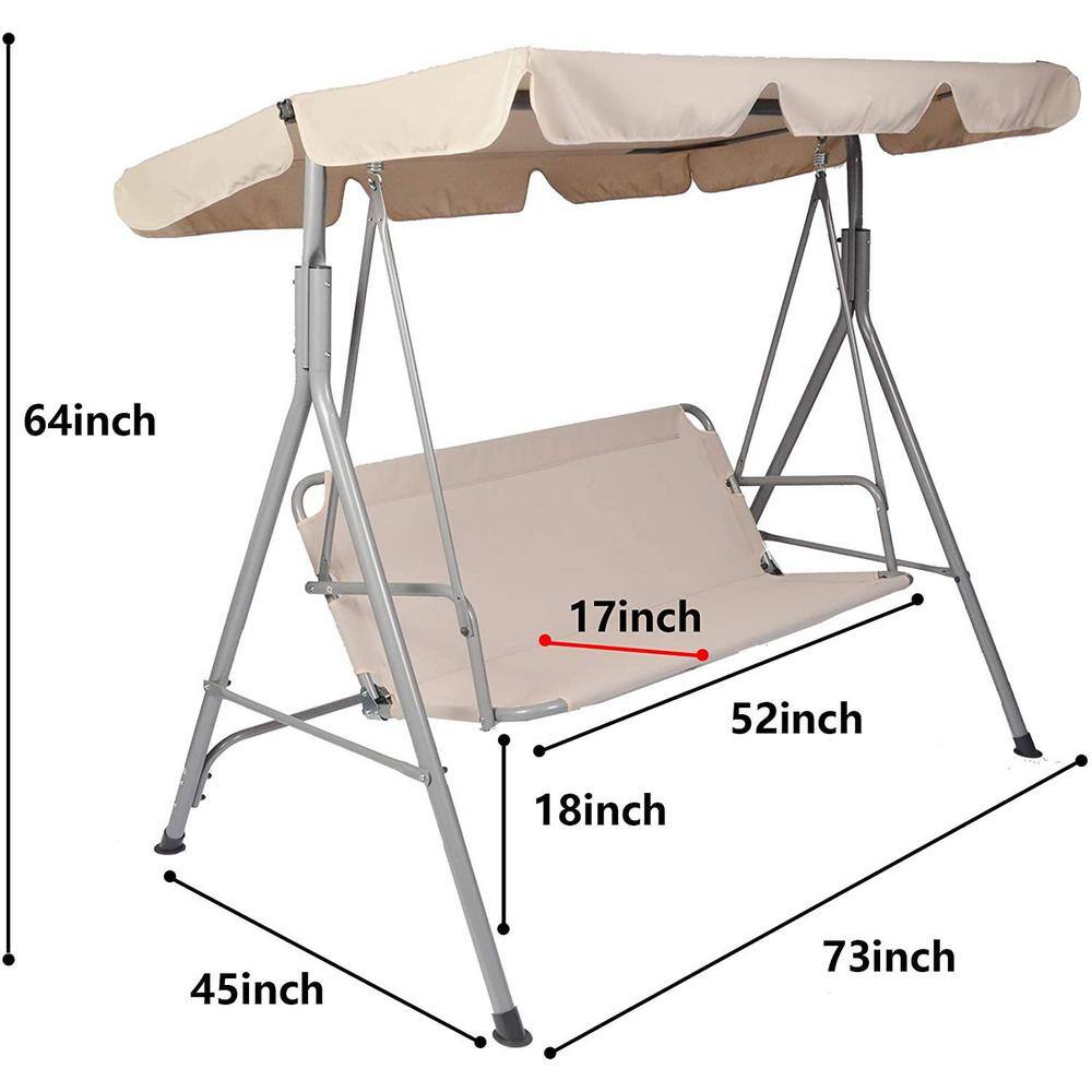 Beige Steel 3-Person Patio Swing with Waterproof Canopy