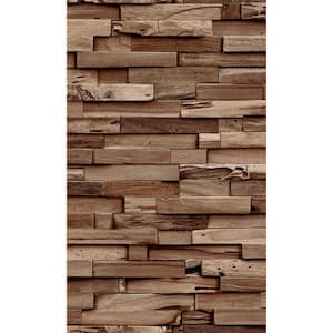 Brown Rustic Wood Look Textured Printed Non-Woven Paper Non Pasted Textured Wallpaper 57 Sq. Ft.
