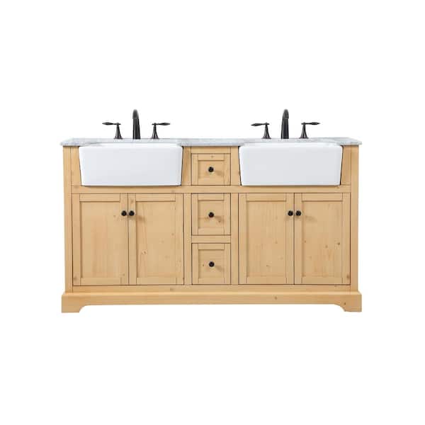 Unbranded Simply Living 60 in. W x 22 in. D x 34.75 in. H Bath Vanity in Natural Wood with Carrara White Marble Top