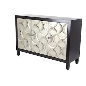 47 in. W Black Wood Silver Crescent Moon Relief Design Cabinet with Crystal Knob Handles