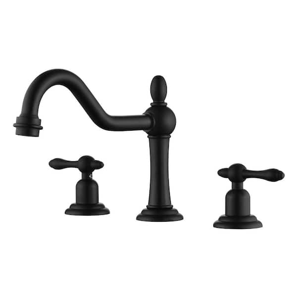 Vintage 8 in. Widespread Double Handle Bathroom Sink Faucet with Corrosion Resistant in Matte Black