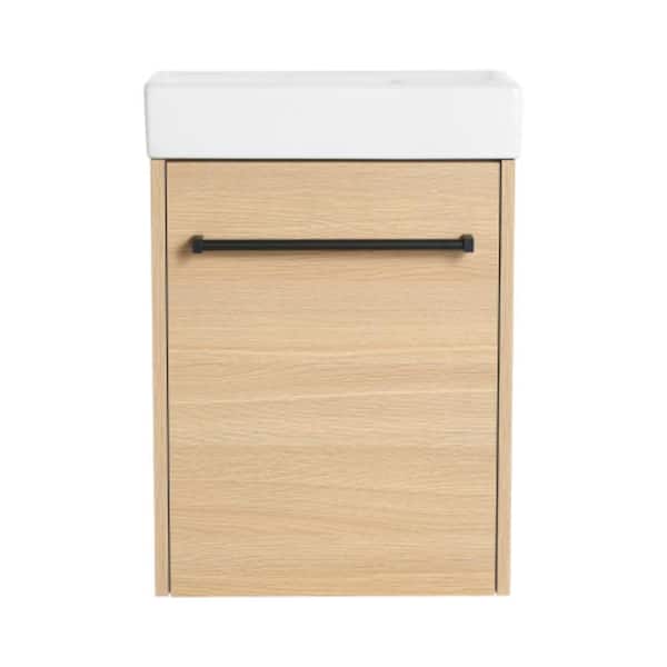 15.94 in. Floating Wall-Mounted Bath Vanity with White Ceramic Sink Top with Soft-Close Cabinet Door