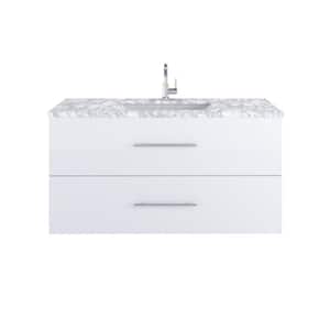 Napa 48 in. W x 22 in. D x 21-3/4 in. H Single Sink Bath VanityWall in Glossy with White Carrera Marble Countertop