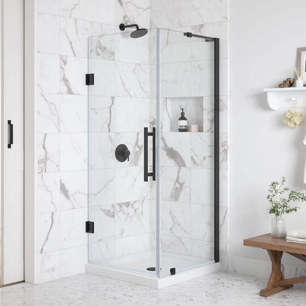 Breeze Pivot 32 in. W x 32 in. L x 72.01 in. H Corner Shower Kit w/ Pivot Frameless Shower Door in Black and Shower Pan price history on PriceWatchPro