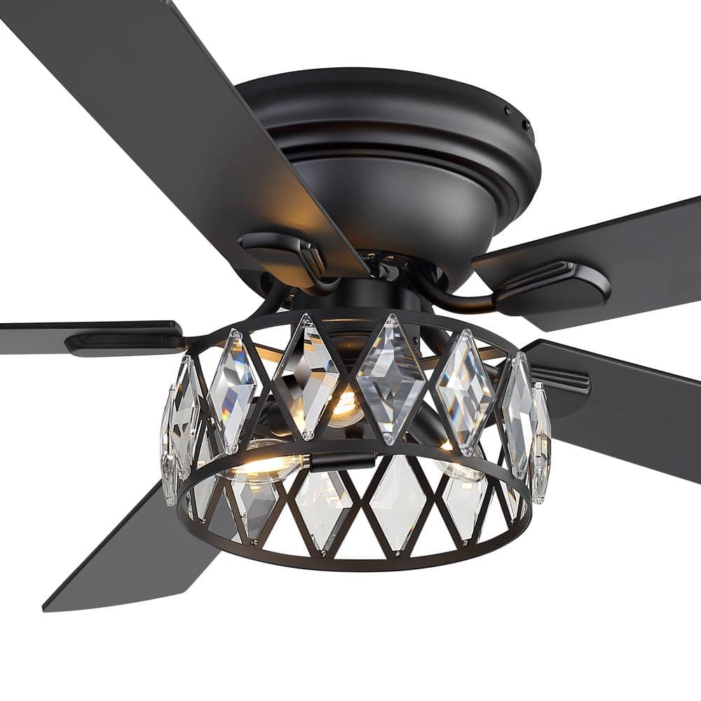 52 in. Flush Mount Ceiling Fan with Crystal Cage Light, Matte Black & Walnut Finish with remote control price history on PriceWatchPro