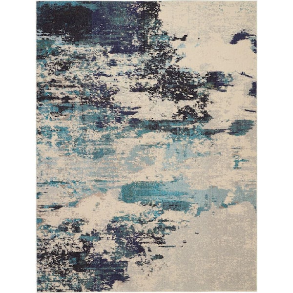 Nourison Celestial Ivory/Teal Blue 8 ft. x 11 ft. Abstract Modern Area Rug