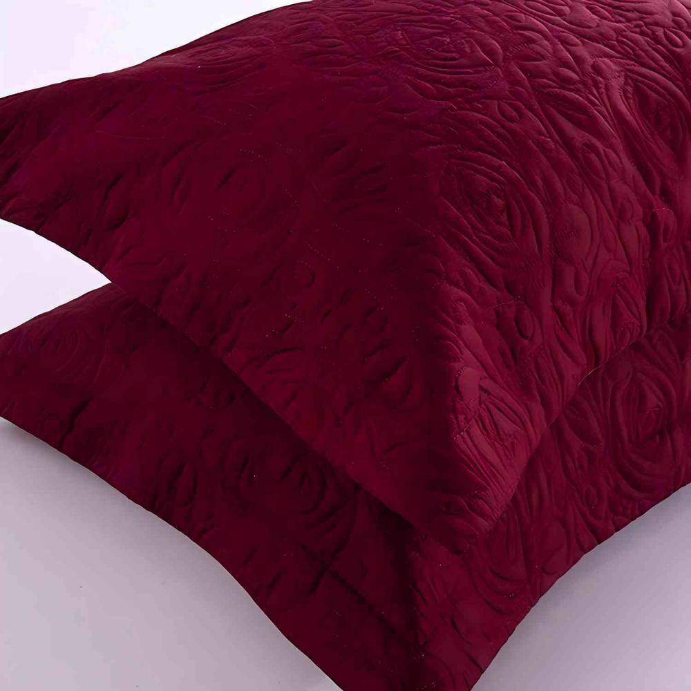 Burgundy Embroidered Cotton Polyester Standard Pillow Shams