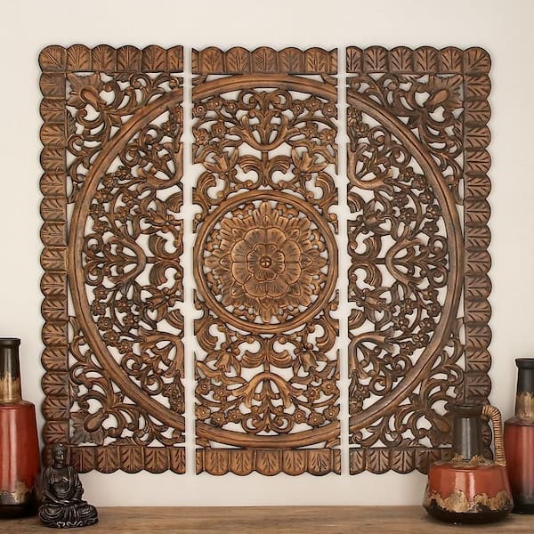 Litton Lane 48 in. x 48 in. Brown MDF Classic Ornate Filigree Wall Panel (3-Pack)