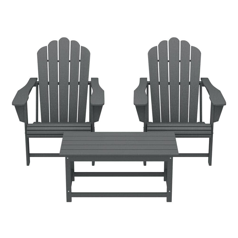 Aderson Gray 3-Piece All Weather Outdoor Patio HDPE Plastic Adirondack Chairs Conversation Set with Coffee Table price history on PriceWatchPro