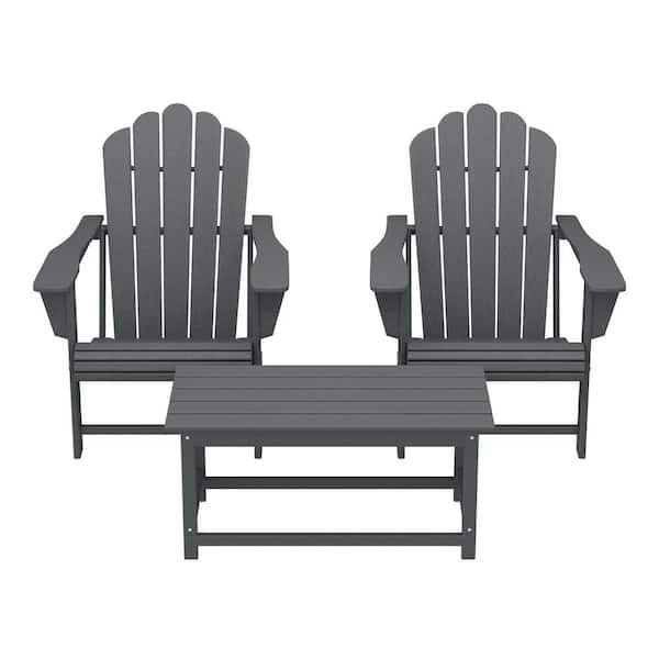 WESTIN OUTDOOR Aderson Gray 3-Piece All Weather Outdoor Patio HDPE Plastic Adirondack Chairs Conversation Set with Coffee Table