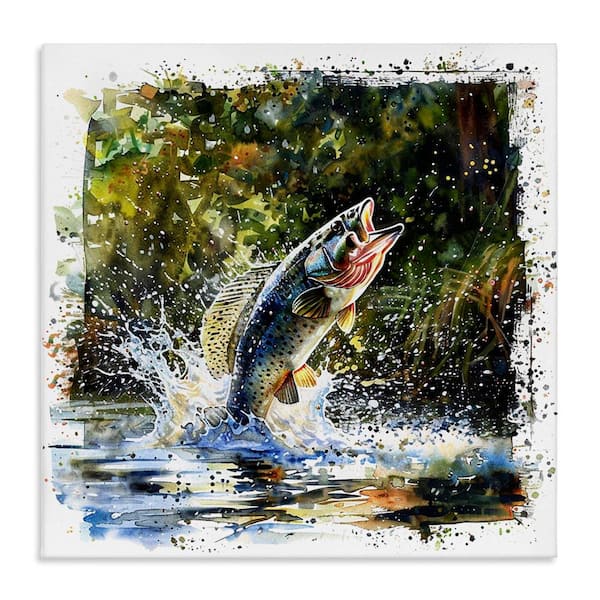 Stupell Industries Splashing Lake Bass by LSR Design Studio Unframed Animal Graphic Art Print 17 in. x 17 in.