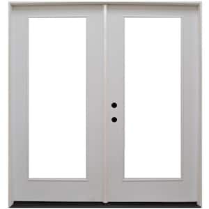 64 in. x 80 in. Reliant Series Clear Full Lite White Primed Right Hand Inswing Fiberglass Double Prehung Patio Door
