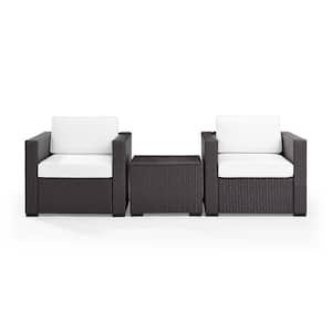 Biscayne 3 Piece Wicker Outdoor Seating Set with White Cushions