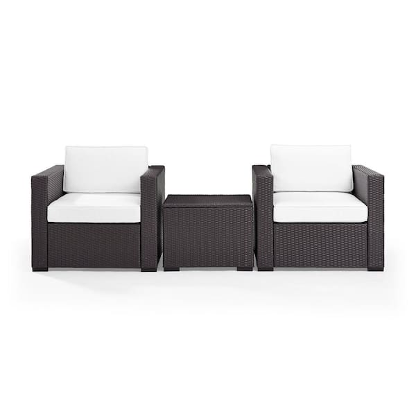 CROSLEY FURNITURE Biscayne 3 Piece Wicker Outdoor Seating Set with White Cushions