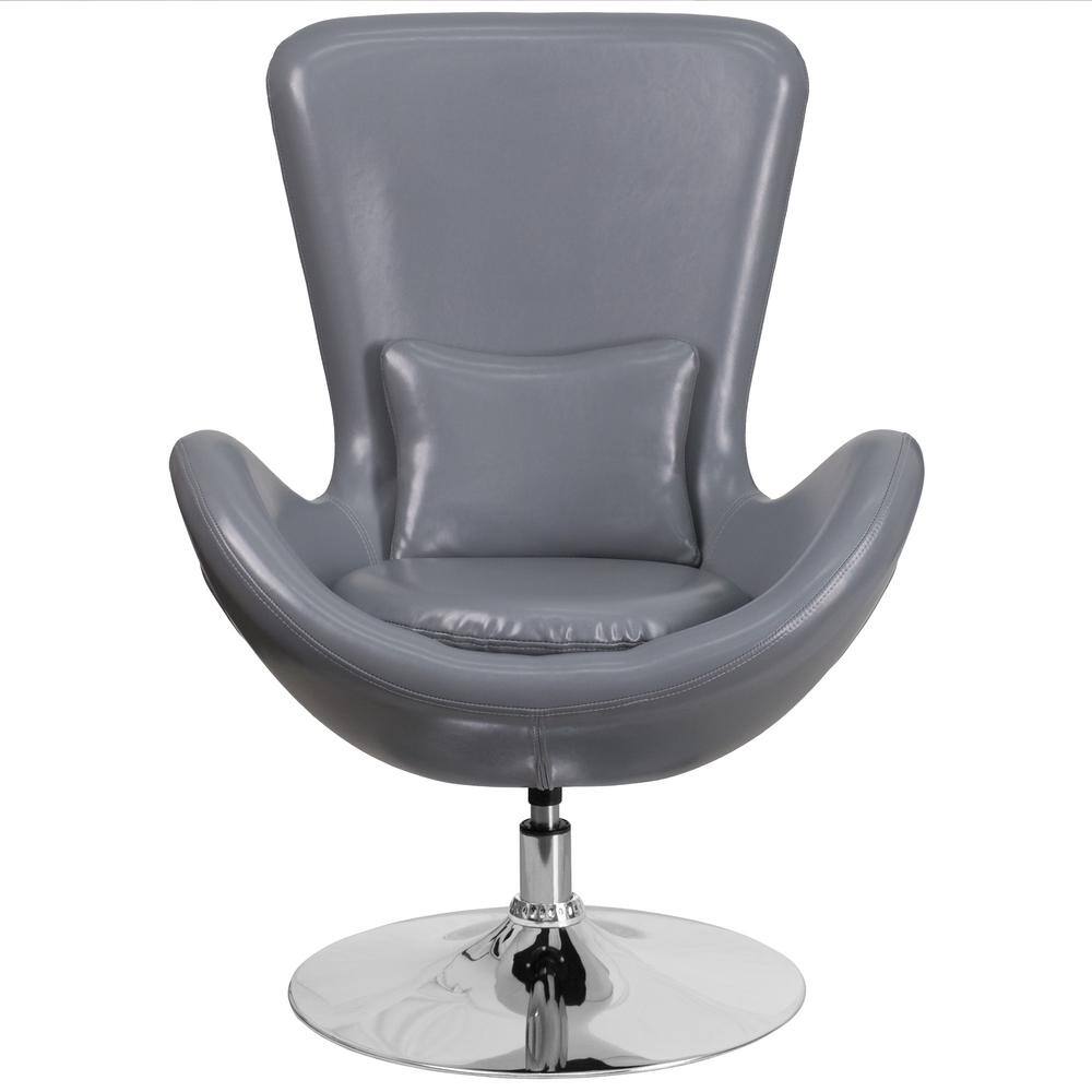 High Back Gray LeatherSoft Swivel Reception Chair with Metal Base