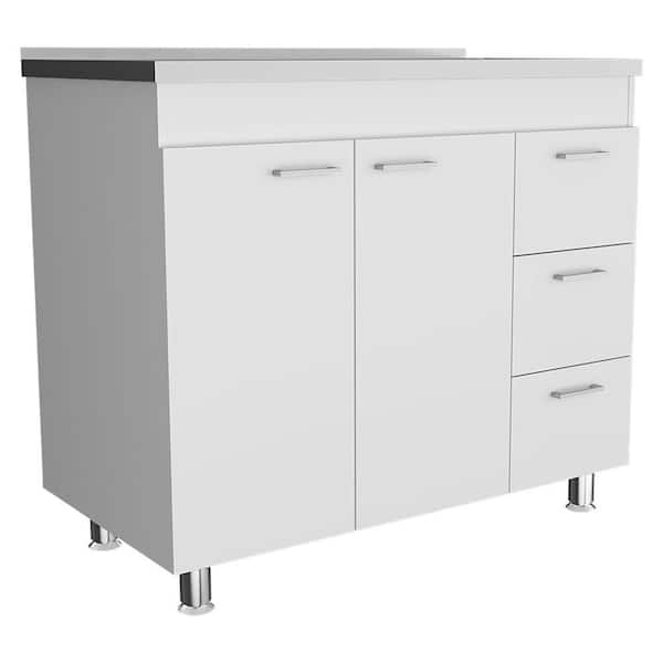 Aoibox 39 in. W x 29.7 in. D x 35.4 in. H Ready to Assemble Kitchen Base Cabinet in White with 3-Drawer,Double Door&4-Legs