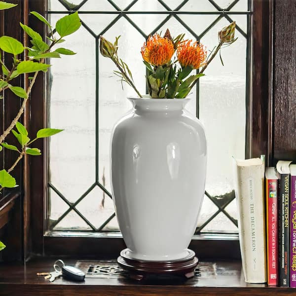 Biancalani 花瓶☆SALE Red Lantern 14 in. White Porcelain Tung Chi Decorative Vase