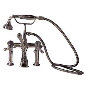 3-Handle Rim Mounted Claw Foot Tub Faucet with Elephant Spout and Hand Shower in Polished Nickel