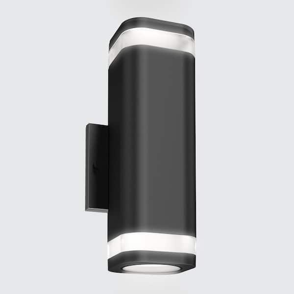 Stark Black Modern Smart Dusk to Dawn Integrated LED Exterior Hardwired Garage Porch-Light Lantern Sconce