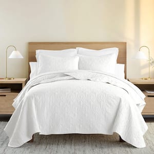 Damask White Microfiber King Performance Quilted Coverlet Set