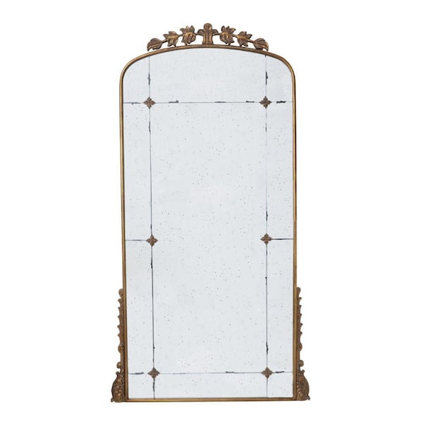 Benjara 2 in. W x 76 in. H Gold Curved Arch Metal Frame Floor Mirror