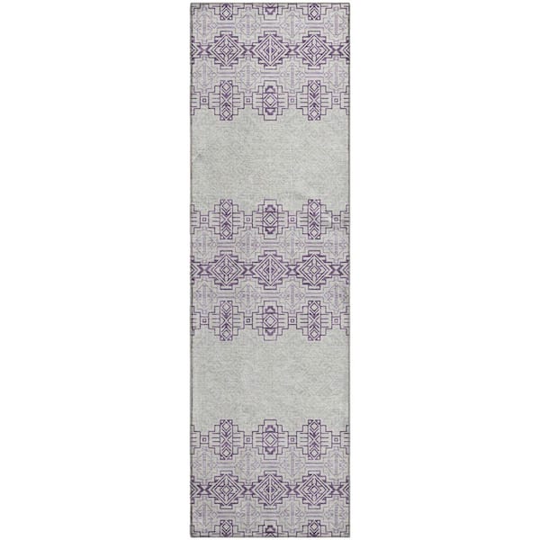 Addison Rugs Mayfield Premium Machine Washable Abstract AMF970 Purple 2 ft. 3 in. x 7 ft. 6 in. Runner Rug