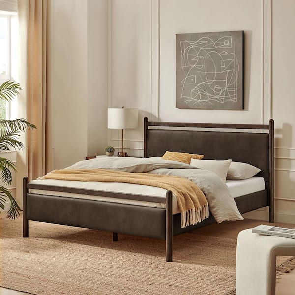 Ginny Brown Solid Wood Frame Full Size Platform Bed in Wenge Mushroom