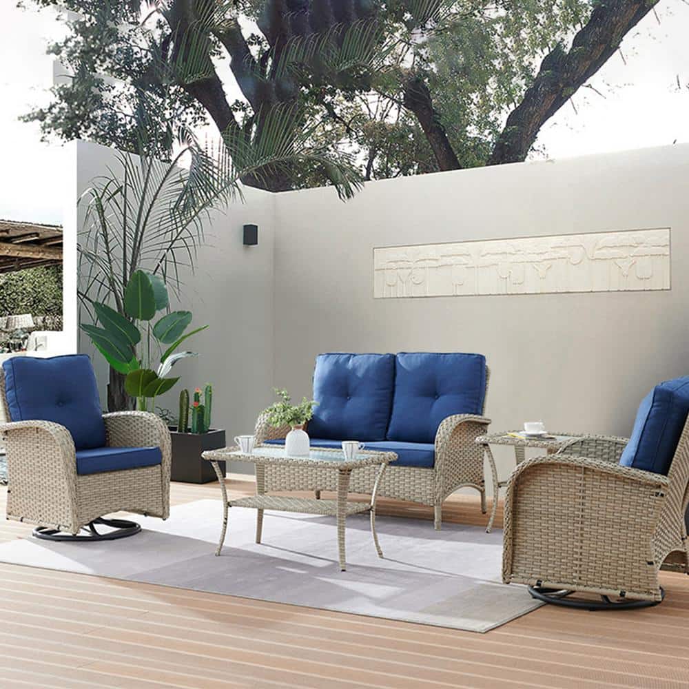 5-Pieces Flat armrest series Wicker Patio Conversation Deep Seating Set with Swivel Rocking Chairs and Cushions price history on PriceWatchPro