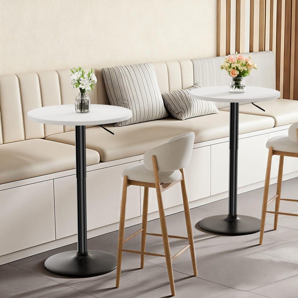 36-inch Adjustable Height Round Pub Table with White Swivel Top, Black Metal Base price history on PriceWatchPro