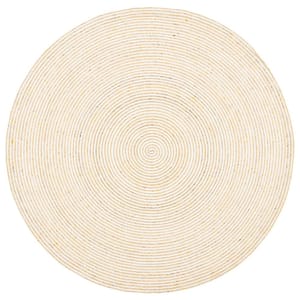 Braided Gold Ivory 5 ft. x 5 ft. Abstract Striped Round Area Rug