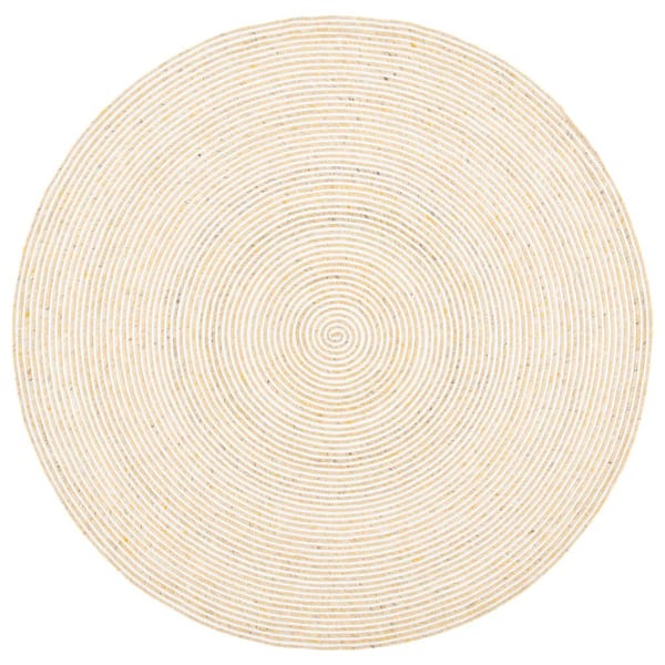 SAFAVIEH Braided Gold Ivory 5 ft. x 5 ft. Abstract Striped Round Area Rug