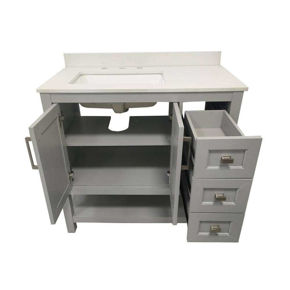 Gray Composite Freestanding Bathroom Vanity with White Stone Top