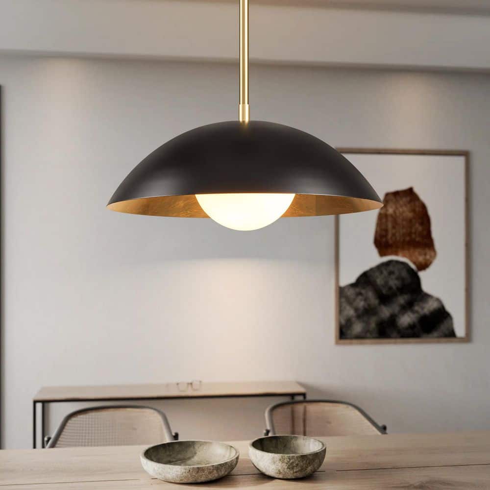 Justin 40-Watt 1-Light 17.7 in. Modern Black and Gold Leaf Oversized Dome Glass Globe Pendant Light for Kitchen Island price history on PriceWatchPro