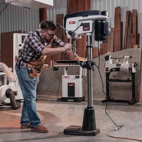 15 In Floor Drill Press, 7.5 Amp 120V Pure Copper Motor With Swing Away Safety Guard 288 3084 Rpm Variable Speed 0 45 Tilting Worktable Tabletop Drilling Machine For Wood Metal