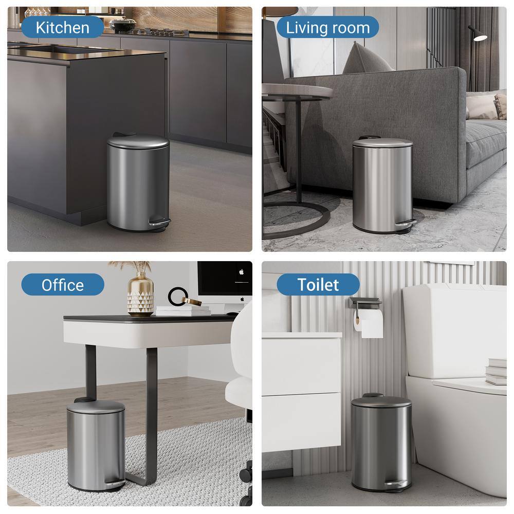 Black Stainless Steel 1.85 Gallon Step-On Trash Can