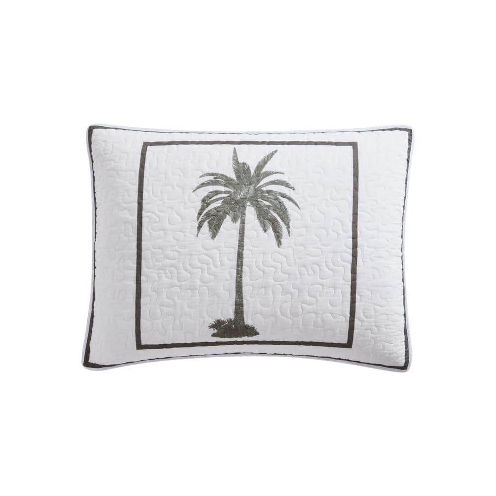 Palm Island King-Sized White Cotton Reversible Quilt Set