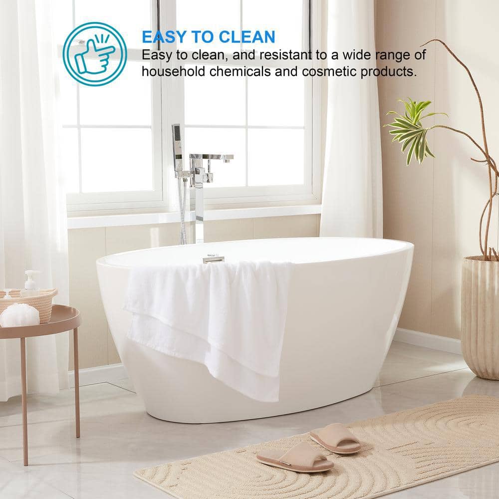 White Acrylic Freestanding Soaking Bathtub with Chrome Drain