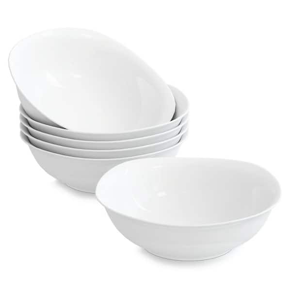 MALACASA Elisa 15 oz. White Porcelain Cereal Bowl White Rice Bowl,Set of 6