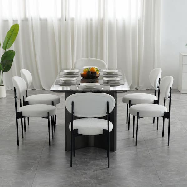 Hommpa White Modern Upholstered Dining Chairs, Short Plush Fabric, Armless Dining Chair with Backrest (Set of 4)