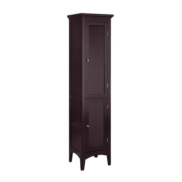 Glancy 15 in. W x 63 in. H x 13 in. D Freestanding Slim Linen Storage Tower Cabinet, Dark Brown