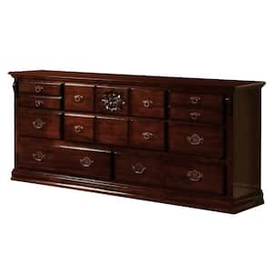 Capacious Traditional Style Dark Pine Brown Wooden Dresser 17 in L x 64 in W x 33.25 in H