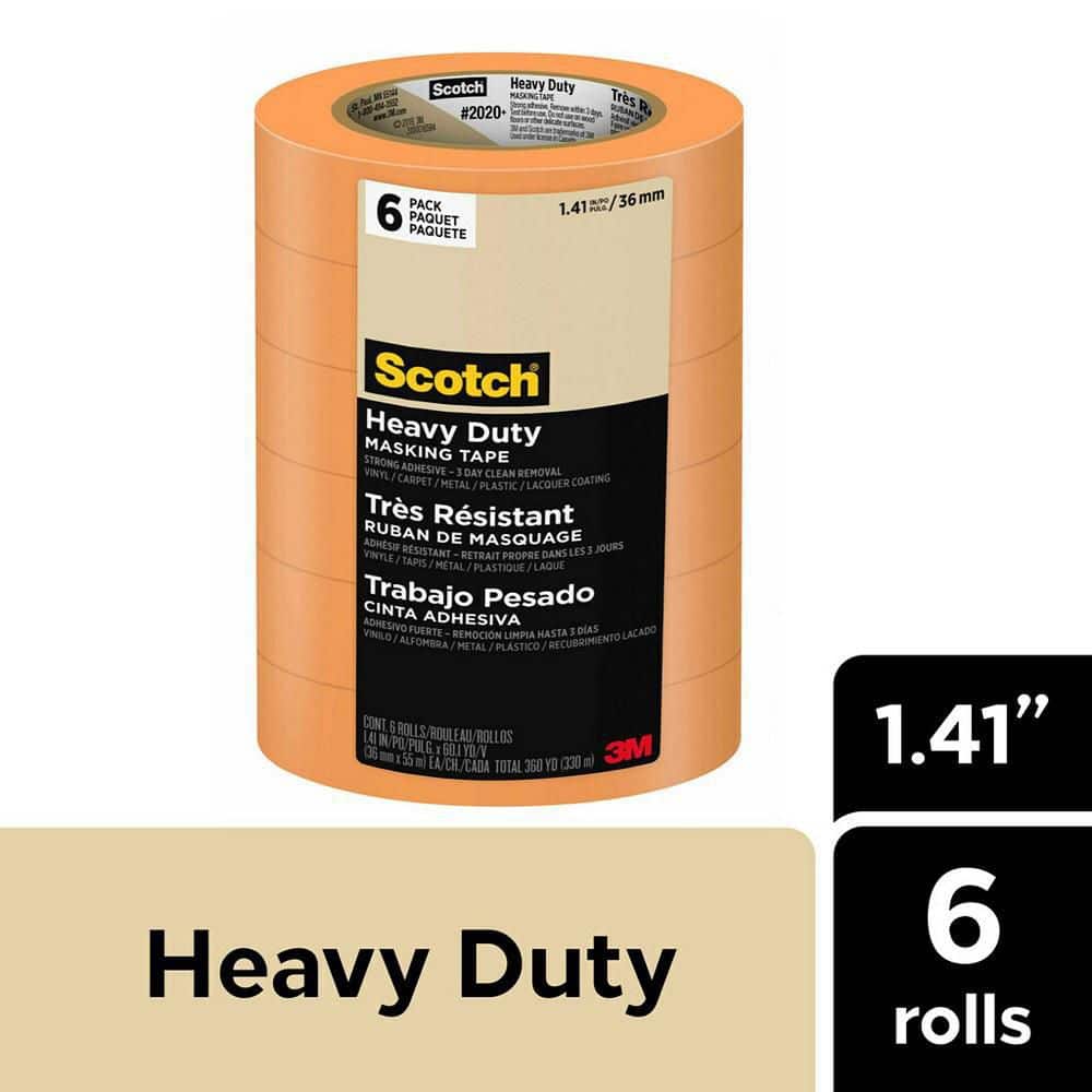Scotch Contractor Grade Masking Tape, 1.41 inches by 60.1 yards (360 yards  total), 2020, 6 Rolls - Clear Tapes 