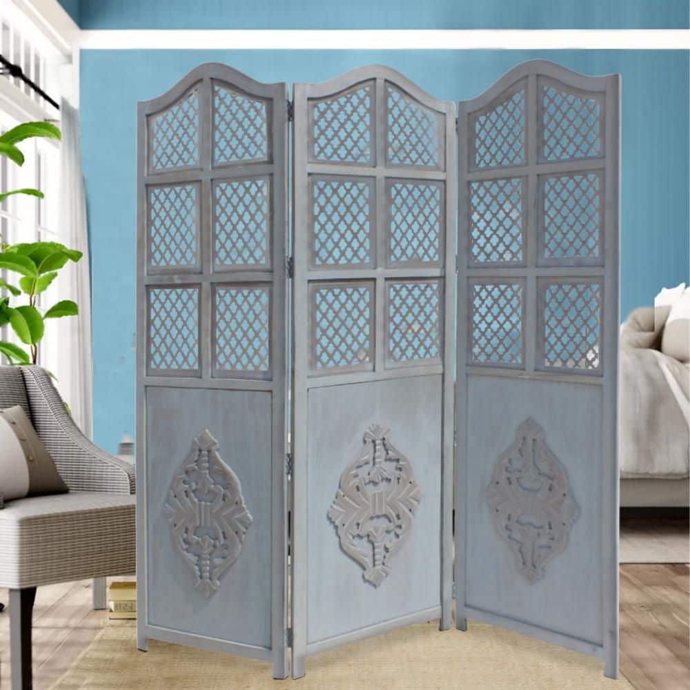 Blue 3-Panel Foldable Room Divider