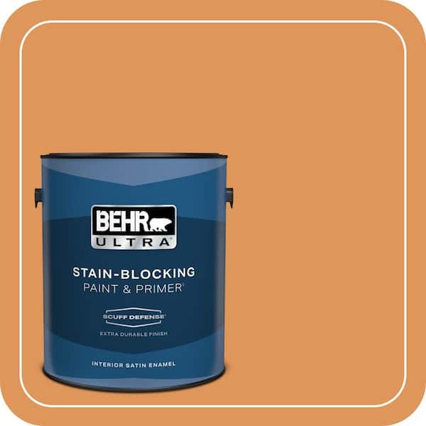 BEHR ULTRA 1 gal. #M230-6 Amiable Orange Extra Durable Satin Enamel Interior Paint & Primer