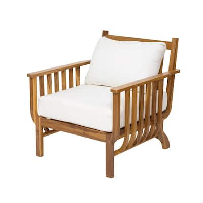Elias Natural+Beige Outdoor Patio Wood Frame Upholstered Club Chair Set of 1