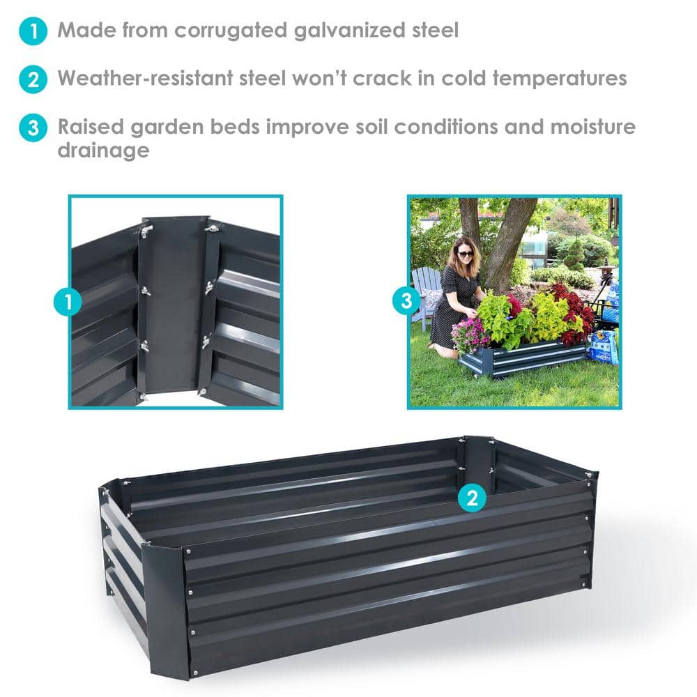 Dark Gray Galvanized Steel Raised Garden Beds for Plants and Vegetables